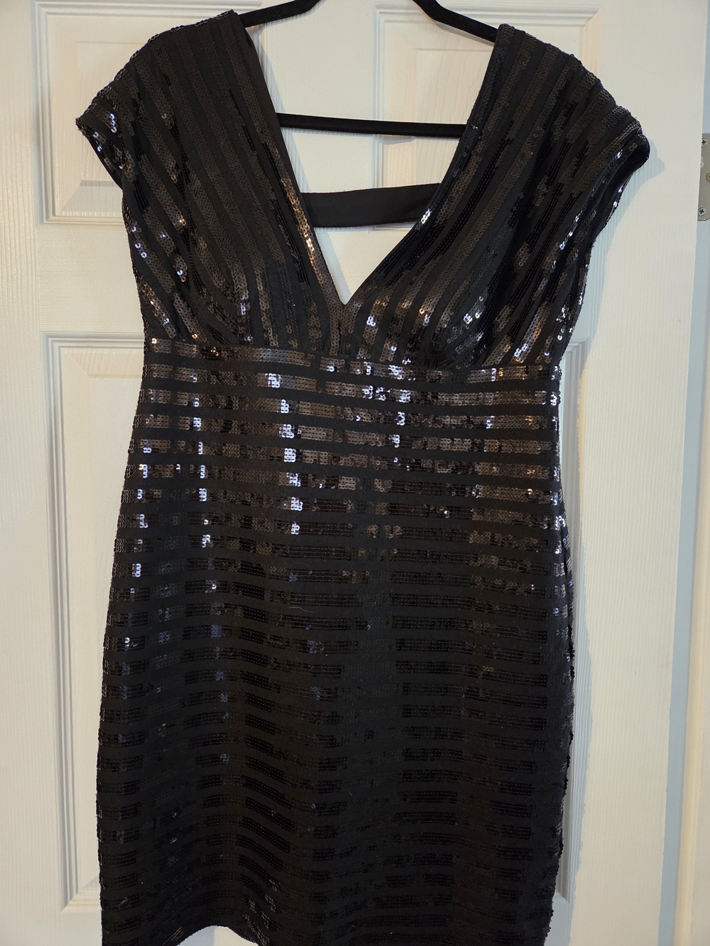 Nicole by Nicole Miller Black Sequin V-Neck Midi Dress